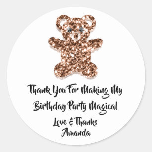Adesivo Redondo Aniversário Favorito Glitter Brown Sweet Bear Wh