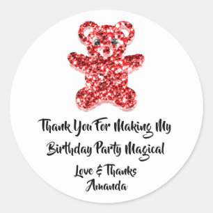 Adesivo Redondo  Aniversário favorito Glitter Red Sweet Bear Whit