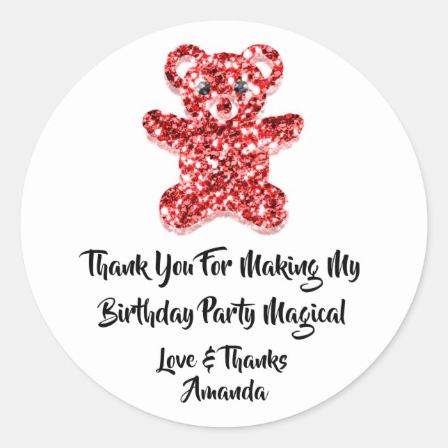 Adesivo Redondo Aniversário favorito Glitter Red Sweet Bear White (Frente)