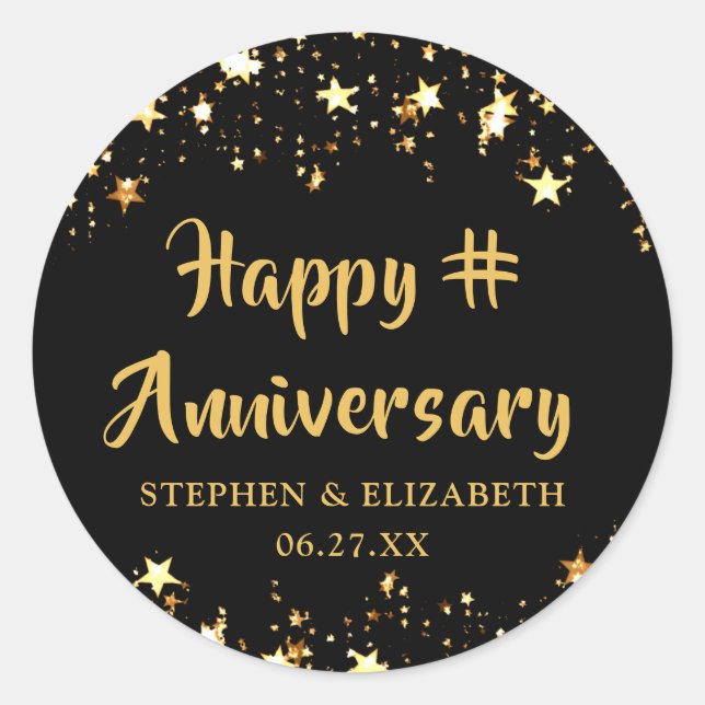 Adesivo Redondo ANIVERSÁRIO FELIZ A Qualquer Ano Nome de Estrelas  (Frente)