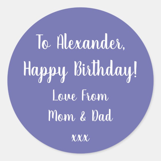 Adesivo Redondo Aniversário Feliz Aniversário Presente Roxo (Frente)