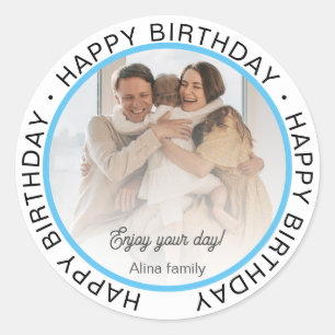 Adesivo Redondo Aniversário Feliz com Foto Simples Marca Personali