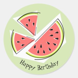 Adesivo Redondo Aniversário feliz das peças verdes de melancia