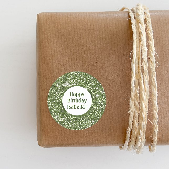 Adesivo Redondo Aniversário Feliz Personalizado de Textura de Folh (Ideal for decorating birthday presents or party favors, for example.)