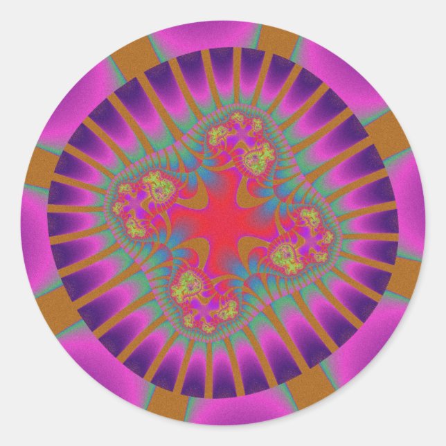 Adesivo Redondo Aniversário Fractal Roxo e Rosa (Frente)
