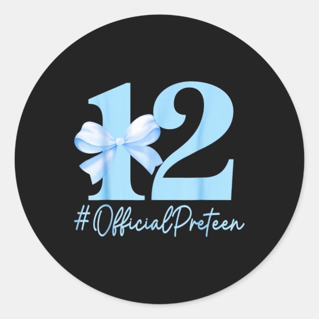 Adesivo Redondo Aniversário Garota Azul Coquete Arco 12 Anos (Frente)