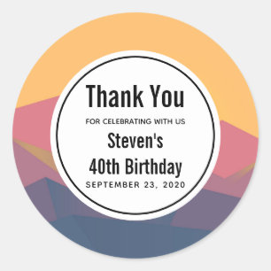 Adesivo Redondo Aniversário Geométrico Minimalista das Montanhas