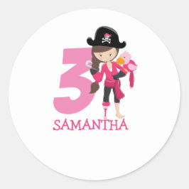 Adesivo Redondo Aniversário GIRL Papagaio Pirata 3º Nome