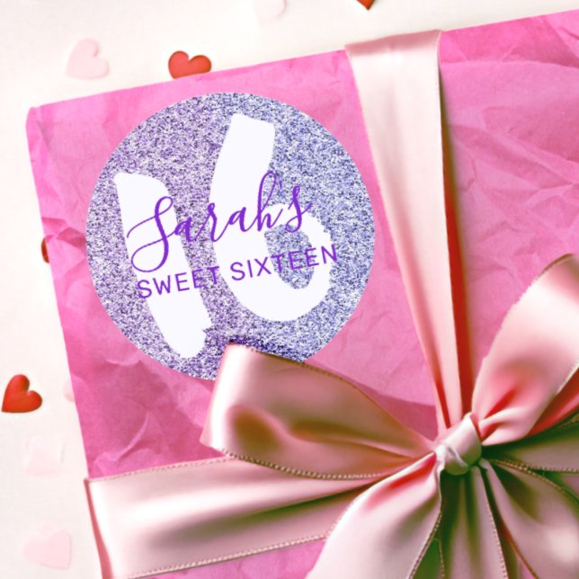 Adesivo Redondo Aniversário Glittery Sweet 16 Blue Sparparte (Criador carregado)