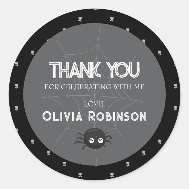 Adesivo Redondo Aniversário Gótico Preto e Branco (Frente)