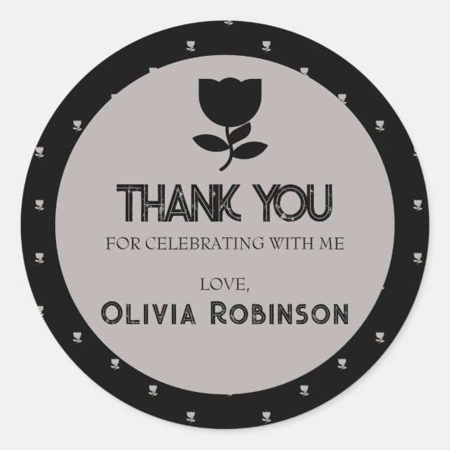 Adesivo Redondo Aniversário Gótico Preto e Branco (Frente)