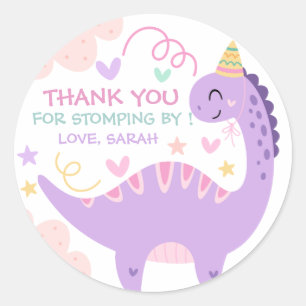 Adesivo Redondo Aniversário Infantil Dinossauro Roxo Fofo