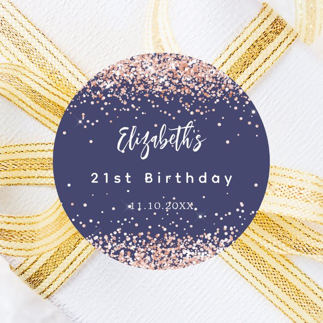 Adesivo Redondo Aniversário marinho azul rosa dourado (Criador carregado)