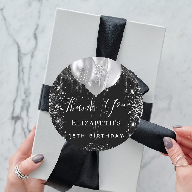 Adesivo Redondo Aniversário negro de prata-relha nome obrigado voc (Criador carregado)