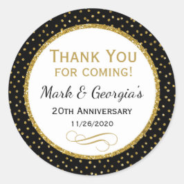 Adesivo Redondo Aniversário negro Dourado Obrigado Favorecer Etiqu