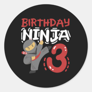 Adesivo Redondo Aniversário Ninja 3 Anos Crianças Caratê 3 Anos An