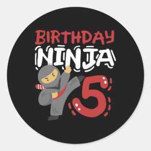Adesivo Redondo Aniversário Ninja 5 Anos Crianças Karate 5 Birthda