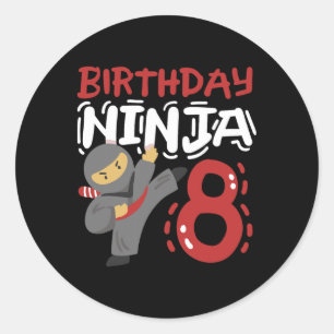 Adesivo Redondo Aniversário Ninja, 8 anos, Karate Kids 8º aniversá