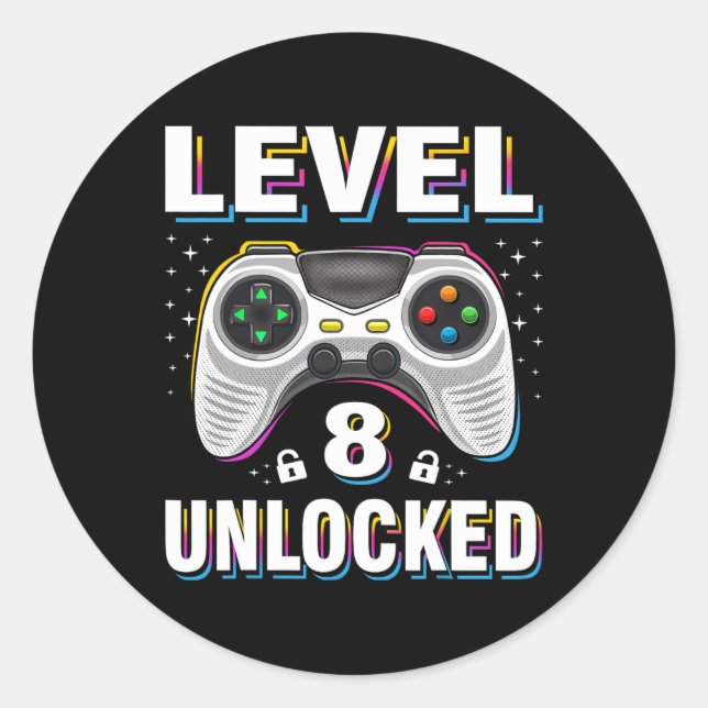 Adesivo Redondo Aniversário nível 8 Jogador de Vídeo Desbloqueado  (Frente)