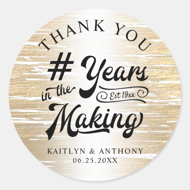 Adesivo Redondo Aniversário Obrigado Ouro ANOS EM CONSTRUÇÃO (Frente)