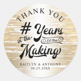 Adesivo Redondo Aniversário Obrigado Ouro ANOS EM CONSTRUÇÃO