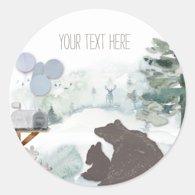 Adesivo Redondo Aniversário ou Chá do Urso Florestal (Frente)