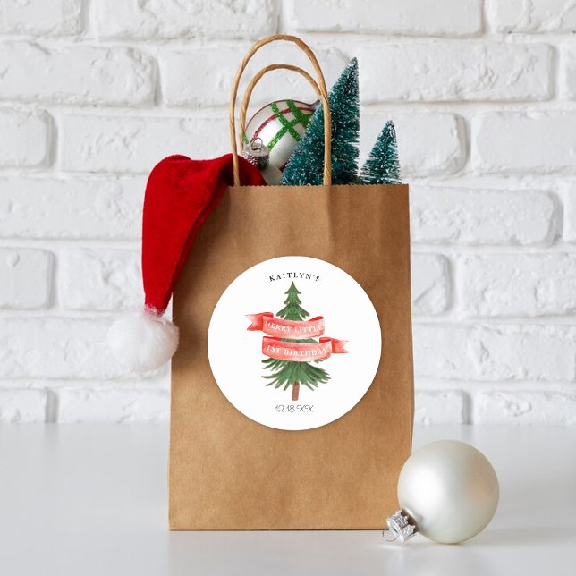 Adesivo Redondo Aniversário Pequeno da Feliz de Pinheiros com Aqua (Criador carregado)