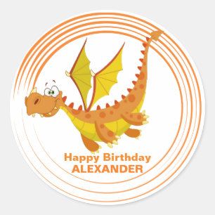 Adesivo Redondo Aniversário personalizado bonito do dragão de v