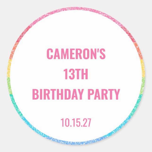 Adesivo Redondo Aniversário Personalizado Colorido do Arco-Íris Gl (Frente)