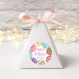 Adesivo Redondo Aniversário Personalizado da Rosquinha de Aquarela