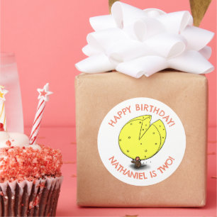 Adesivo Redondo Aniversário personalizado de animação de queijo de