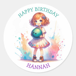 Adesivo Redondo Aniversário Personalizado de Anime da boliche