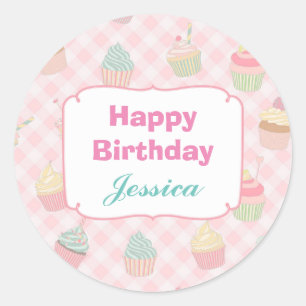 Adesivo Redondo Aniversário personalizado do guingão cupcake
