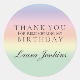 Adesivo Redondo Aniversário Personalizado Obrigado Rainbow Waterco