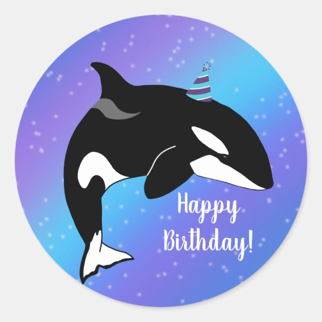 Adesivo Redondo Aniversário Personável da Baleia Assassina Orca (Frente)