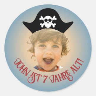 Adesivo Redondo Aniversário Piratas-Foto Autocolante com Foto - 
