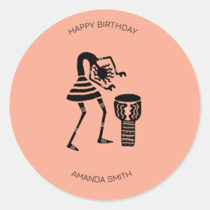Adesivo Redondo Aniversário, Rapariga de Música Afro-Arte Cuta
