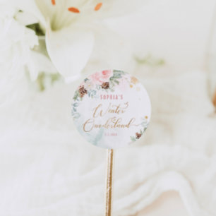 Adesivo Redondo Aniversário rosa de inverno em uma derland