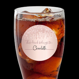 Adesivo Redondo Aniversário rosa dourado brilho esta bebida perte