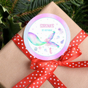 Adesivo Redondo Aniversário Rosa Roxo da Sereia Mágica