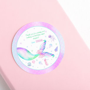 Adesivo Redondo Aniversário Rosa Roxo Sereia Mágica