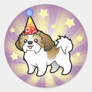 Adesivo Redondo Aniversário Shih Tzu (filhote de cachorro cortado