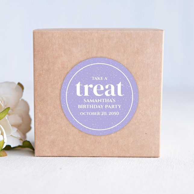 Adesivo Redondo Aniversário Simples Minimalista, Púrpura do Tratad (Criador carregado)