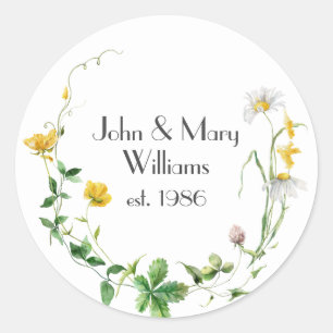 Adesivo Redondo Aniversário Wildflower Wreath em Branco