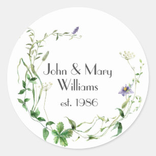 Adesivo Redondo Aniversário Wildflower Wreath em Branco