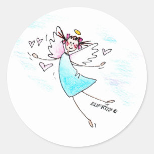 Adesivo Redondo Anjo azul sorridente trazendo corações de amor