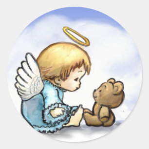 Adesivo Redondo Anjo bebê e ursinho