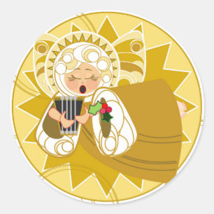 Adesivo Redondo Anjo com Harp Sticker — Dourado