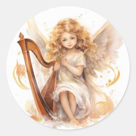 Adesivo Redondo Anjo com vinhetas de Natal Harp