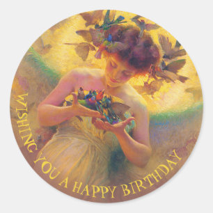Adesivo Redondo Anjo de Franz Dvorak do aniversário dos pássaros